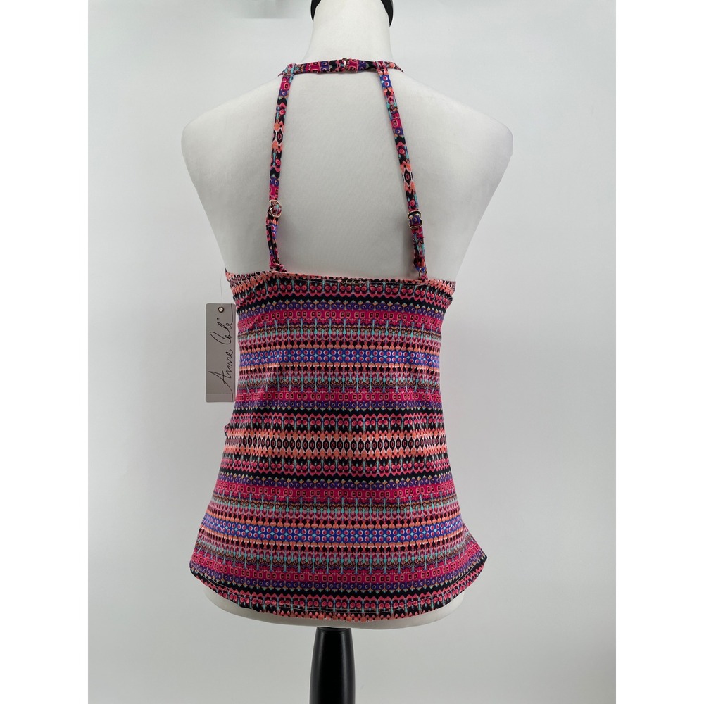 Anne Cole Tankini Swim Top Womens Large Pink Print Padded Halter Ruched Side NWT - Picture 2 of 8